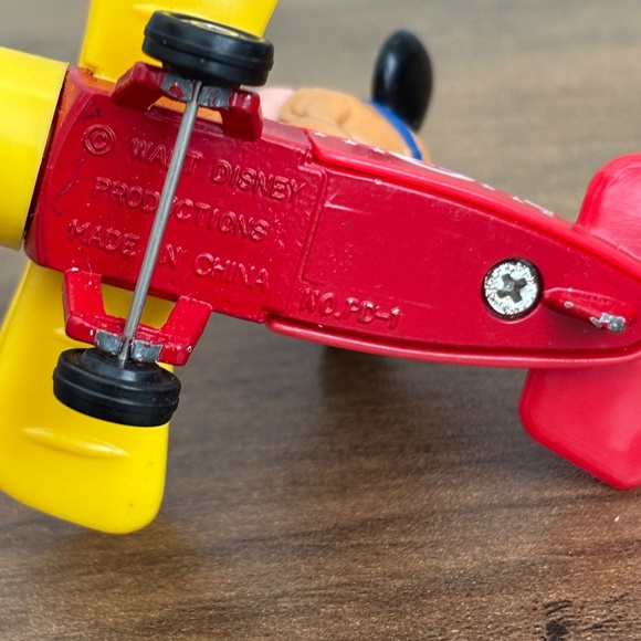 VINTAGE Walt Disney MICKEY MOUSE Diecast Airplane By Tomy Toy Biplane 1970-80's - Picture 9 of 10